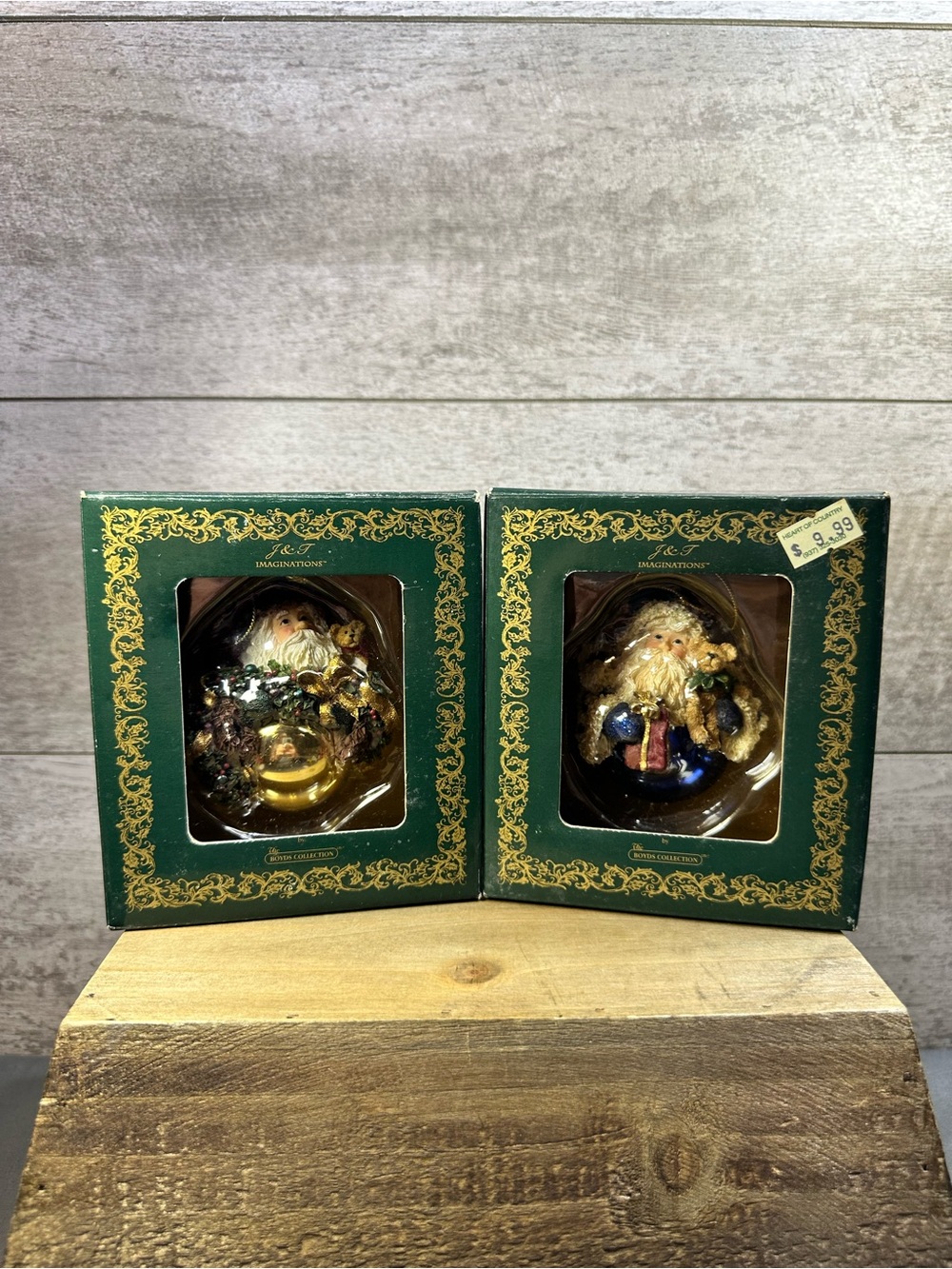 VTG Boyds Collection J&T Imaginations Santa Ornaments Boxed Set of 2 NOS